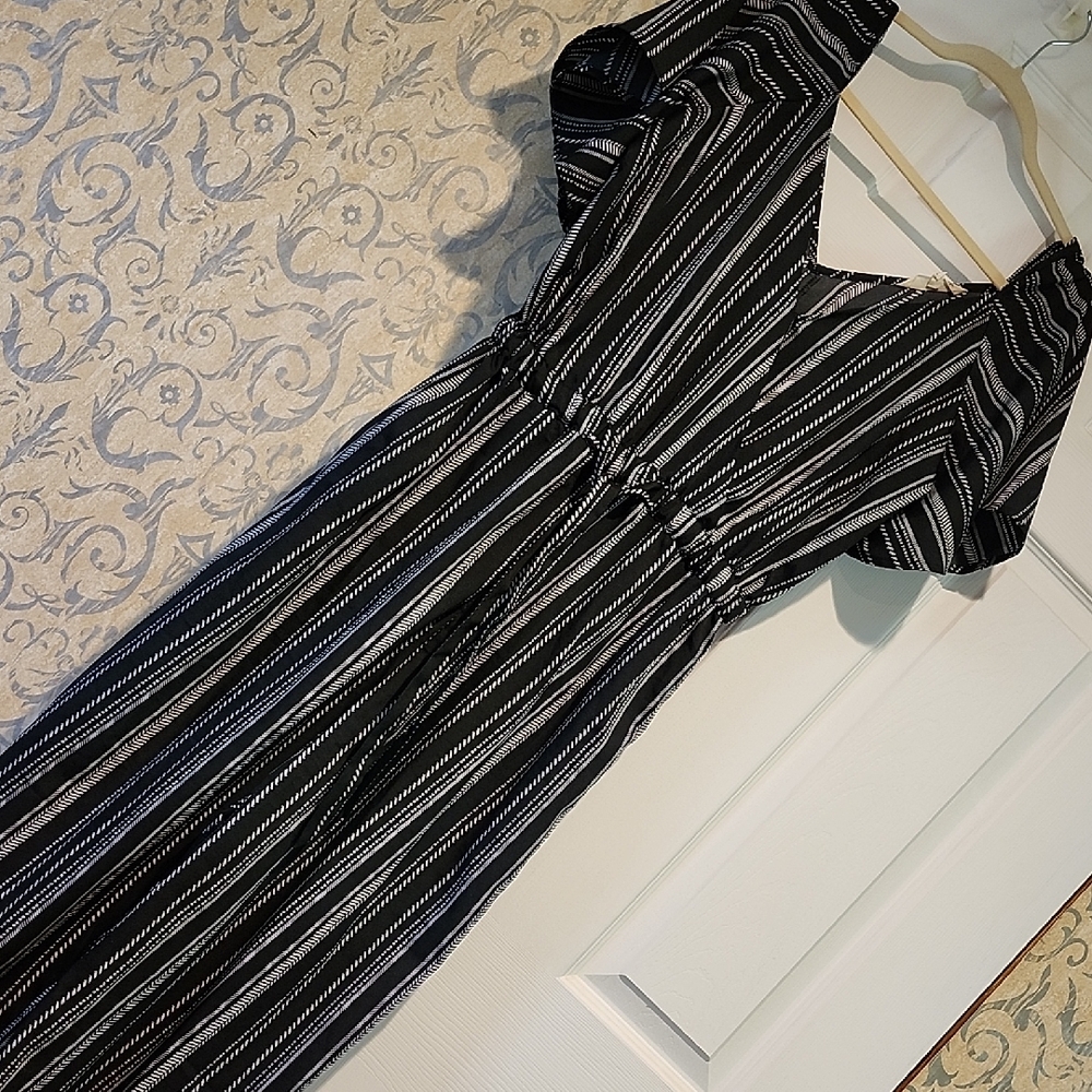 4/$20 Indulge Elegant Black and White Striped Jumpsuit